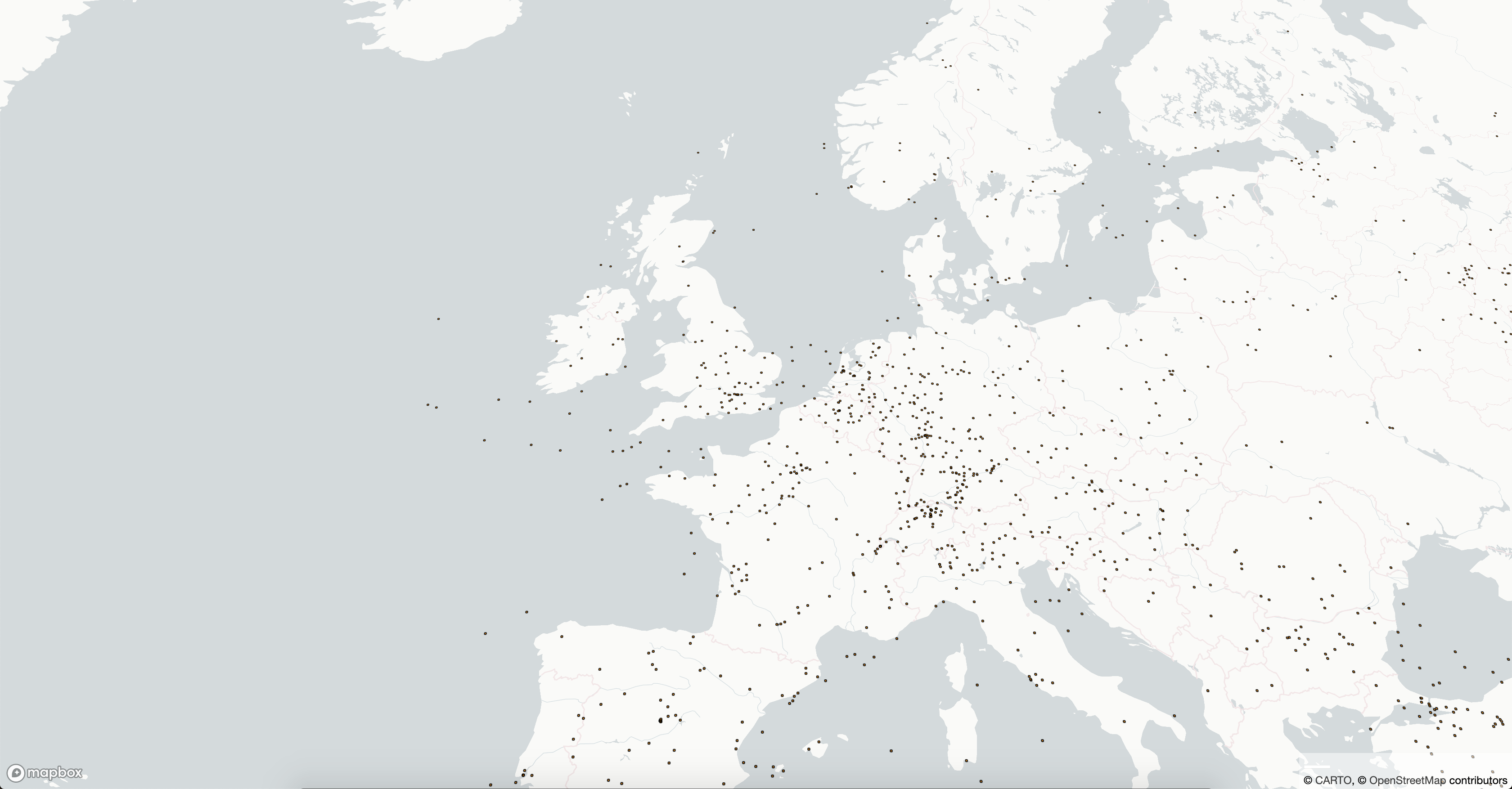 Flights plotted on the map using information from the OpenSky Network API